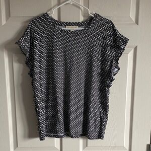 Michael Kors Navy and White Ruffle Sleeve Blouse